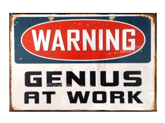 Πίνακας χειροποίητος warning genius at work 30x20 εκ