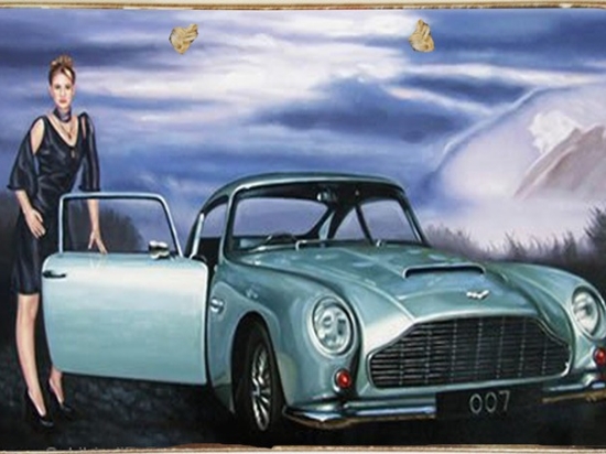 Ρετρό πίνακας χειροποίητος James Bond's car