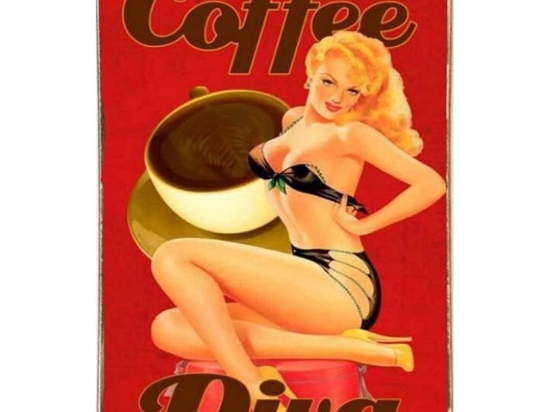 Coffee diva ξύλινος vintage πίνακας