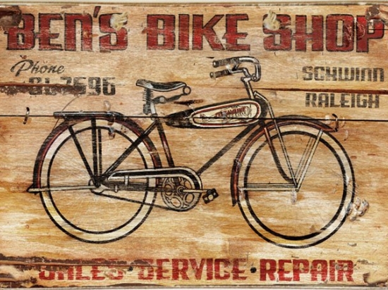 Bike service ξύλινος vintage πίνακας