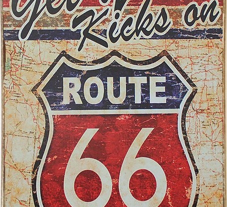 Ξύλινος vintage πίνακας route 66