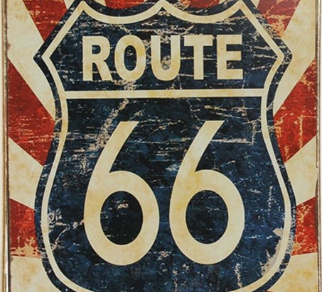 Ξύλινος χειροποίητος vintage πίνακας route 66