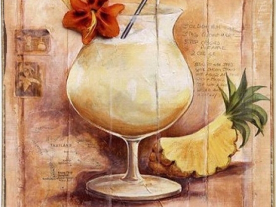 Pina colada ξύλινος  πίνακας χειροποίητος 