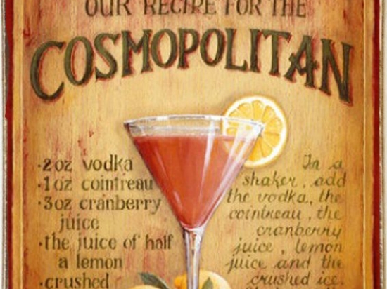 Cosmopolitan ξύλινος  πίνακας χειροποίητος