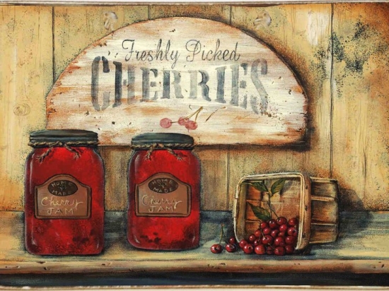 Cherries ξύλινος πίνακας χειροποίητος