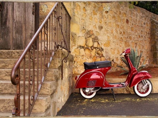 Red vespa ξύλινος πίνακας χειροποίητος