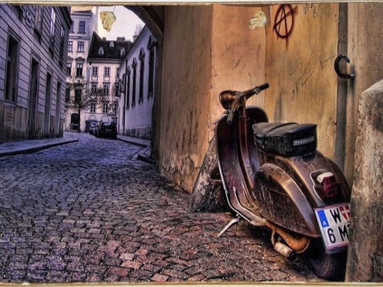 Vintage vespa ξύλινος πίνακας χειροποίητος