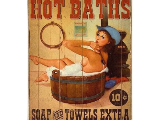 Hot baths vintage ξύλινος πίνακας