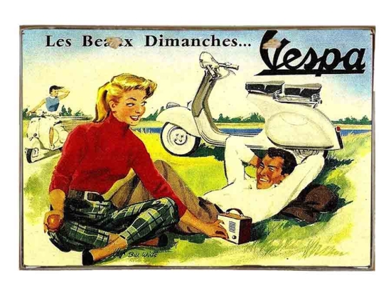 Vespa dimanches vintage ξύλινος πίνακας 30x20 εκ