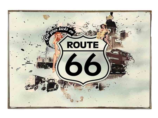 Route 66 vintage ξύλινος πίνακας 25x20 εκ