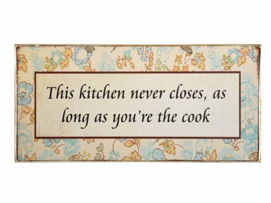 Kitchen never closes ξύλινο vintage πινακάκι 26x13 εκ