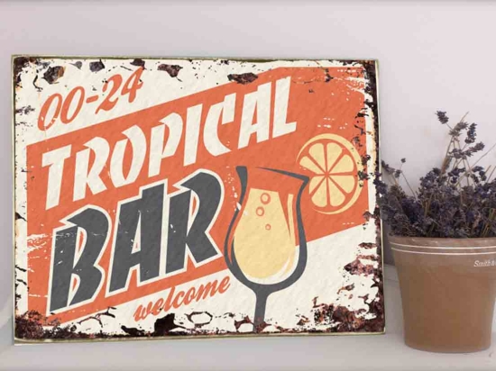 Tropical bar vintage ξύλινος χειροποίητος πίνακας