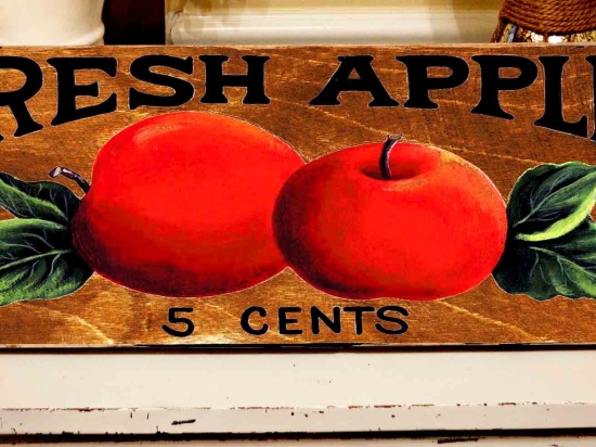 Fresh apples vintage ξύλινος πίνακας 26x13 εκ