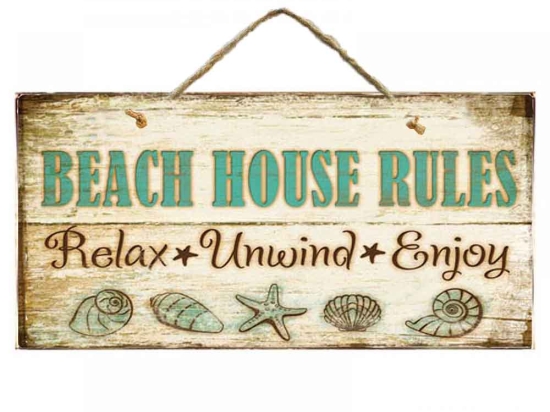 Ξύλινος χειροποίητος πίνακας beach house rules