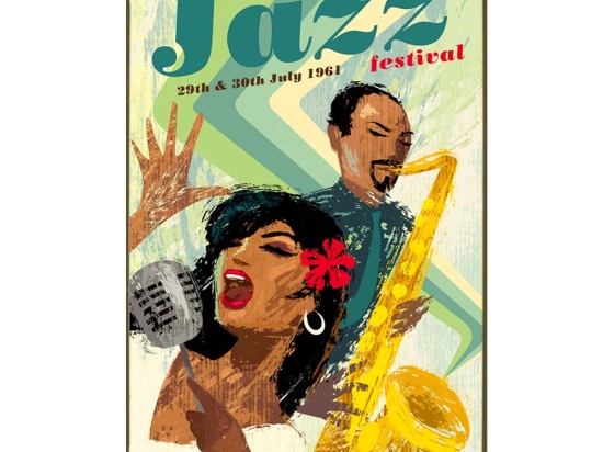 Vintage ξύλινο χειροποίητο πινακάκι σαξόφωνο jazz