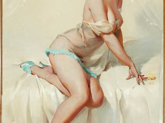 Ρετρό ξύλινο πινακάκι με pinup girl για την κρεβατοκάμαρα