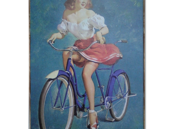 Vintage πίνακας pin up girl σε ποδήλατο
