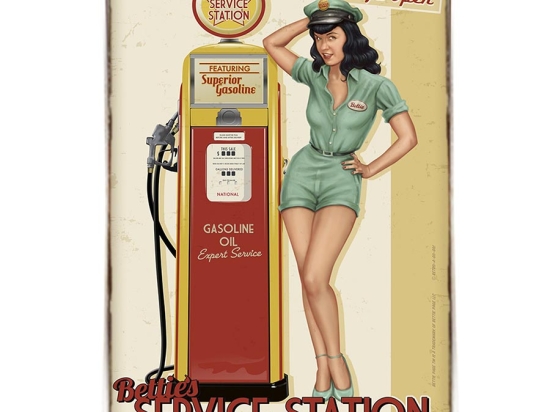 Vintage πινακάκι pin up girl service station