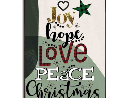 Χριστουγεννιάτικο vintage ξύλινο πινακάκι joy hope love peace Christmas