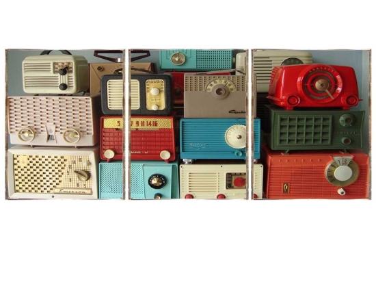 Radio retro τρίπτυχος πίνακας χειροποίητος 