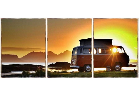 Car sunset τρίπτυχος πίνακας χειροποίητος