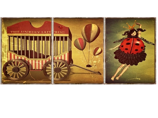 Τρίπτυχος πίνακας χειροποίητος με vintage εικόνα circus