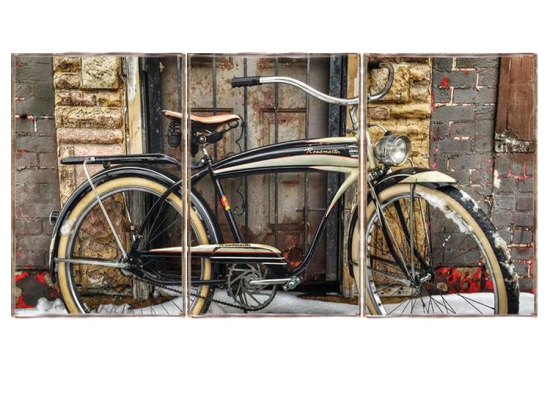 Bicycle τρίπτυχος ξύλινος πίνακας χειροποίητος