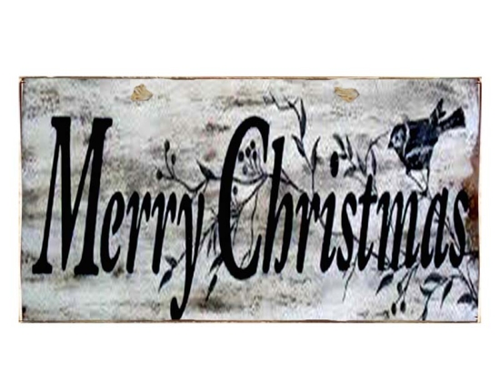 Merry Christmas vintage γκρι ξύλινο Χριστουγεννιάτικο πινακάκι