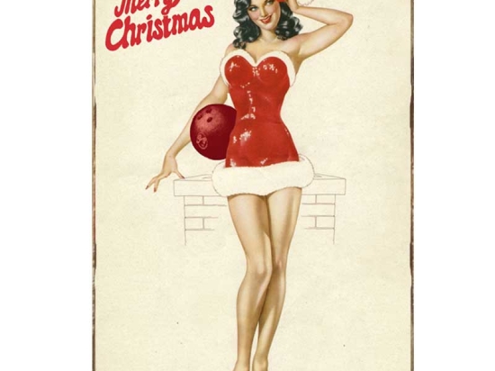 Merry Christmas pin-up girl vintage Χριστουγεννιάτικο ξύλινο πινακάκι
