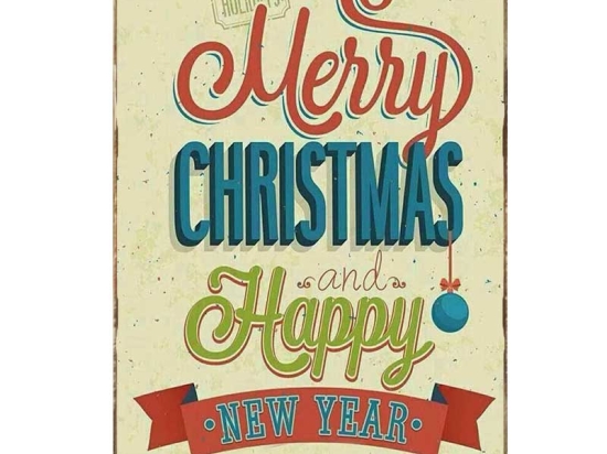 Merry Christmas and a happy New Year vintage Χριστουγεννιάτικο ξύλινο πινακάκι