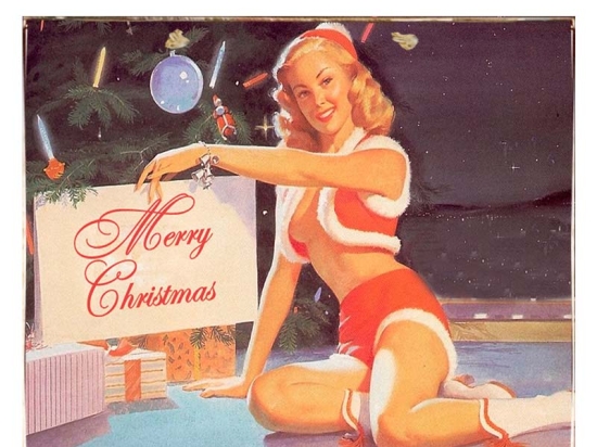 Christmas pin-up girl vintage Χριστουγεννιάτικο ξύλινο πινακάκι