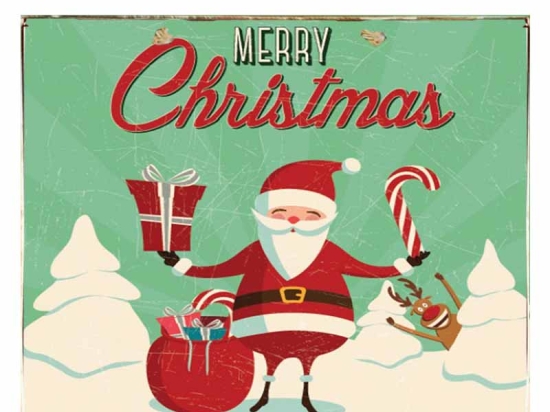 Merry Christmas vintage Χριστουγεννιάτικο ξύλινο πινακάκι