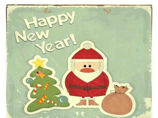 Happy New Year vintage Χριστουγεννιάτικο ξύλινο πινακάκι