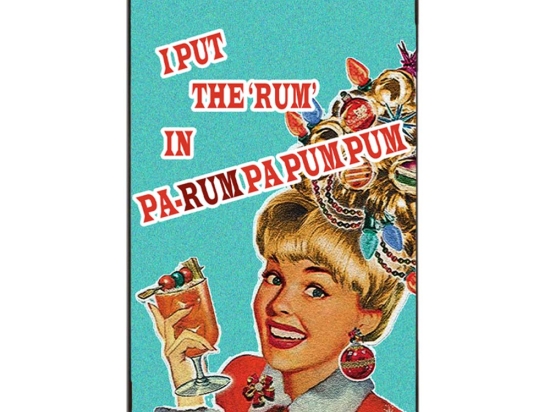 Retro Rum χειροποίητο ξύλινο πινακάκι με εικόνα γυναίκας με χριστουγεννιάτικα στολίδια