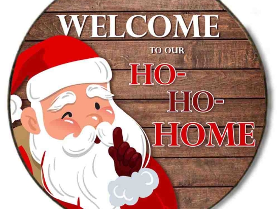 HoHoHome ξύλινο χειροποίητο στρογγυλό πινακάκι χριστουγεννιάτικο με Άγιο Βασίλη