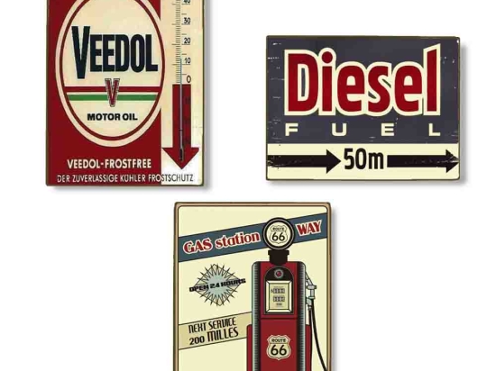 Gas station σετ τριών τεμαχίων από ξύλινους χειροποίητους πίνακες