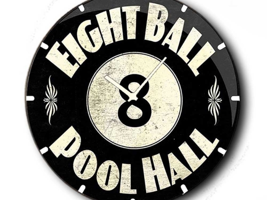 Pool hall ρολόι τοίχου ξύλινο χειροποίητο στρογγυλό 48 εκ