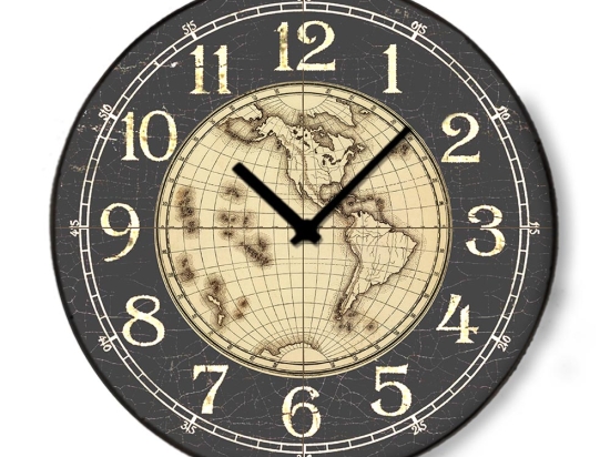 Industrial ξύλινο στρογγυλό ρολόι τοίχου world