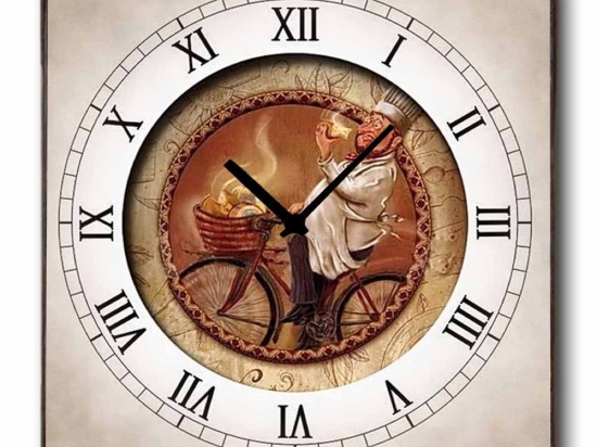 Chef on bike ρολόι χειροποίητο τοίχου ξύλινο