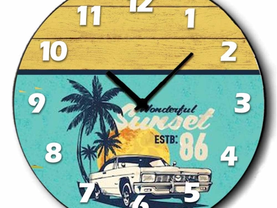 Wonderful sunset car retro ρολόι τοίχου χειροποίητο ξύλινο