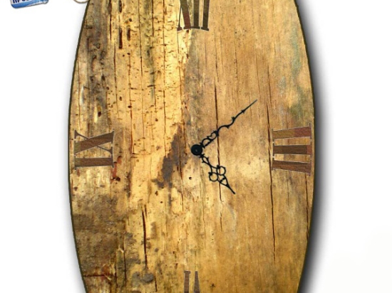 Vintage ρολόι τοίχου grunge wood oval ξύλινο χειροποίητο 32x48 εκ