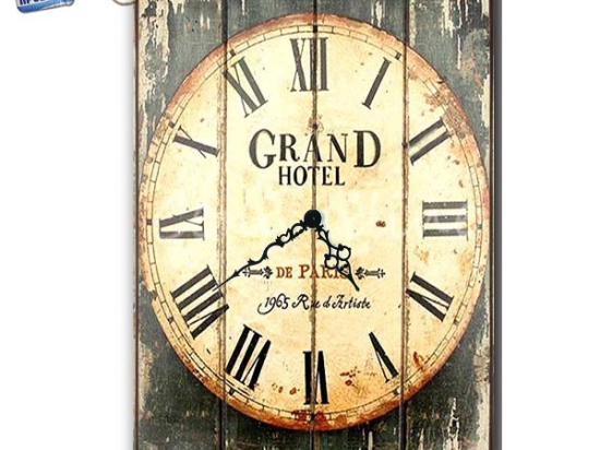 Vintage ρολόι τοίχου Grand Hotel ξύλινο χειροποίητο 32x48 εκ
