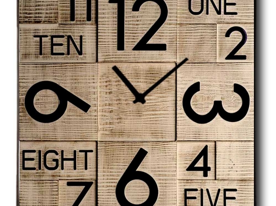Rustik numbers ρολόι τοίχου ξύλινο χειροποίητο τετράγωνο 48x48 εκ