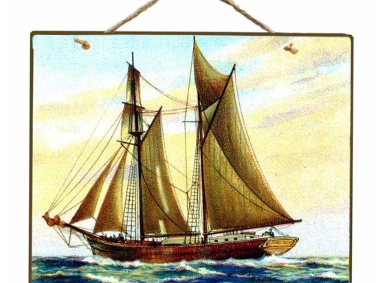 Vintage χειροποίητος πίνακας με απεικόνιση παλιού ιστιοφόρου