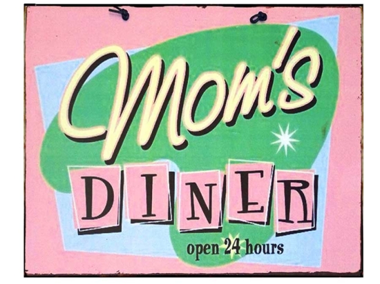 Πίνακας χειροποίητος mom's diner open ροζ 25x20 εκ