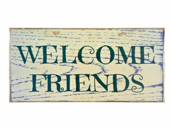 Vintage ξύλινος χειροποίητος πίνακας welcome friends 26x13 εκ