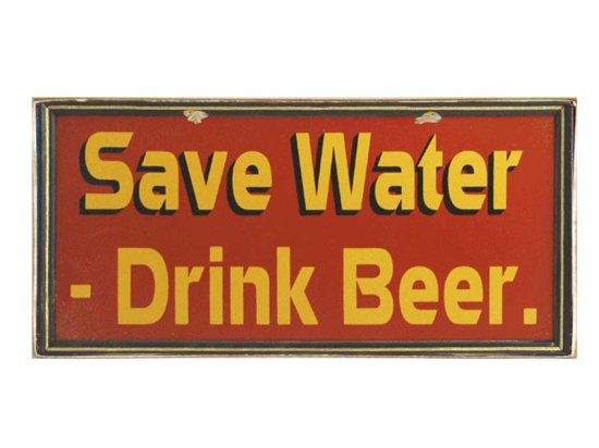 Vintage ξύλινος χειροποίητος πίνακας save water drink beer 26x13 εκ