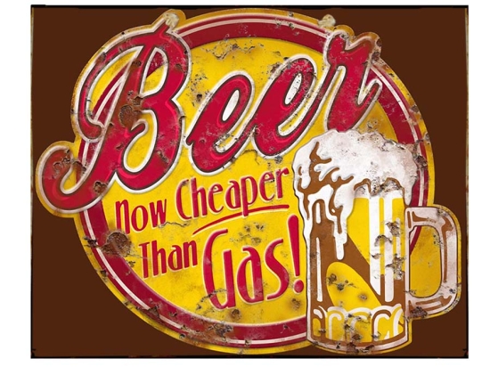 Ρετρό χιουμοριστικός πίνακας beer now cheaper than gas