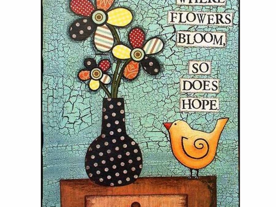 Ξύλινος πολύχρωμος πίνακας χειροποίητος flowers 20x25 εκ