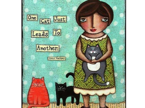 Retro πίνακας χειροποίητος one cat leads to another 20x25 εκ